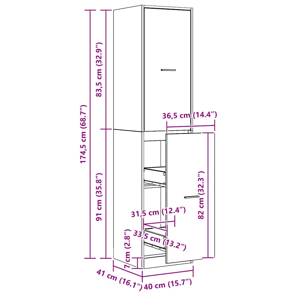 Apothecary Cabinet Artisian Oak 40x41x174.5 cm Engineered Wood