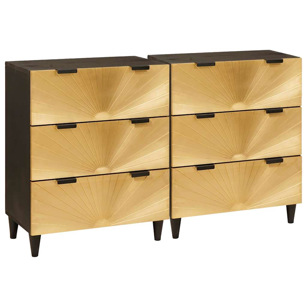 Sideboard 2 pcs Black and Gold 60 x 33 x 75 cm Solid mango wood