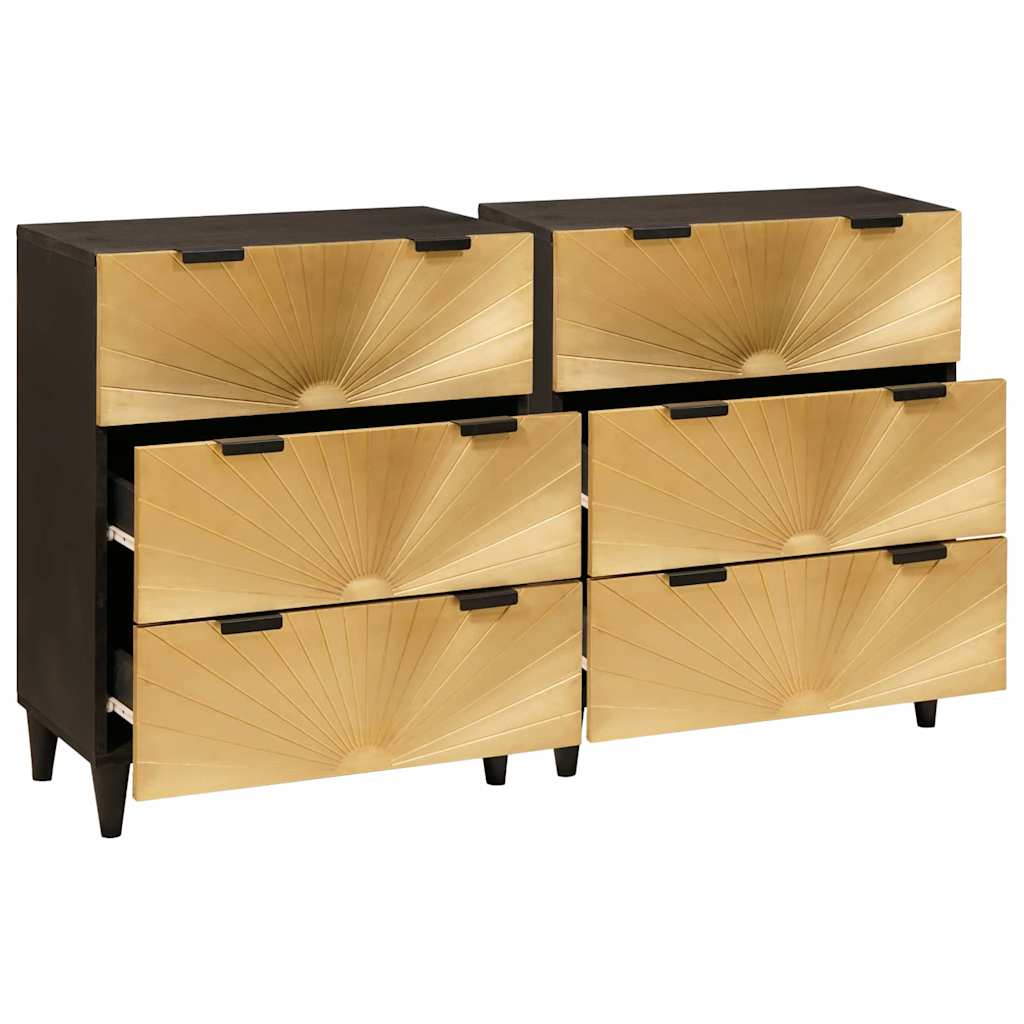 Sideboard 2 pcs Black and Gold 60 x 33 x 75 cm Solid mango wood