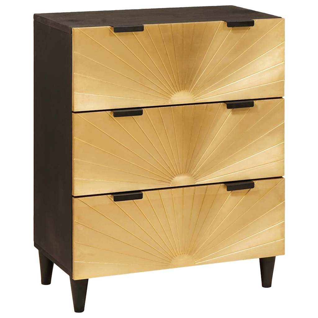 Sideboard 3 pcs Black and Gold 60 x 33 x 75 cm Solid mango wood