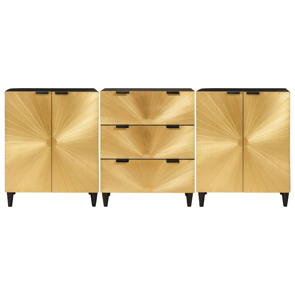 Sideboard 3 pcs Black and Gold 60 x 33 x 75 cm Solid mango wood
