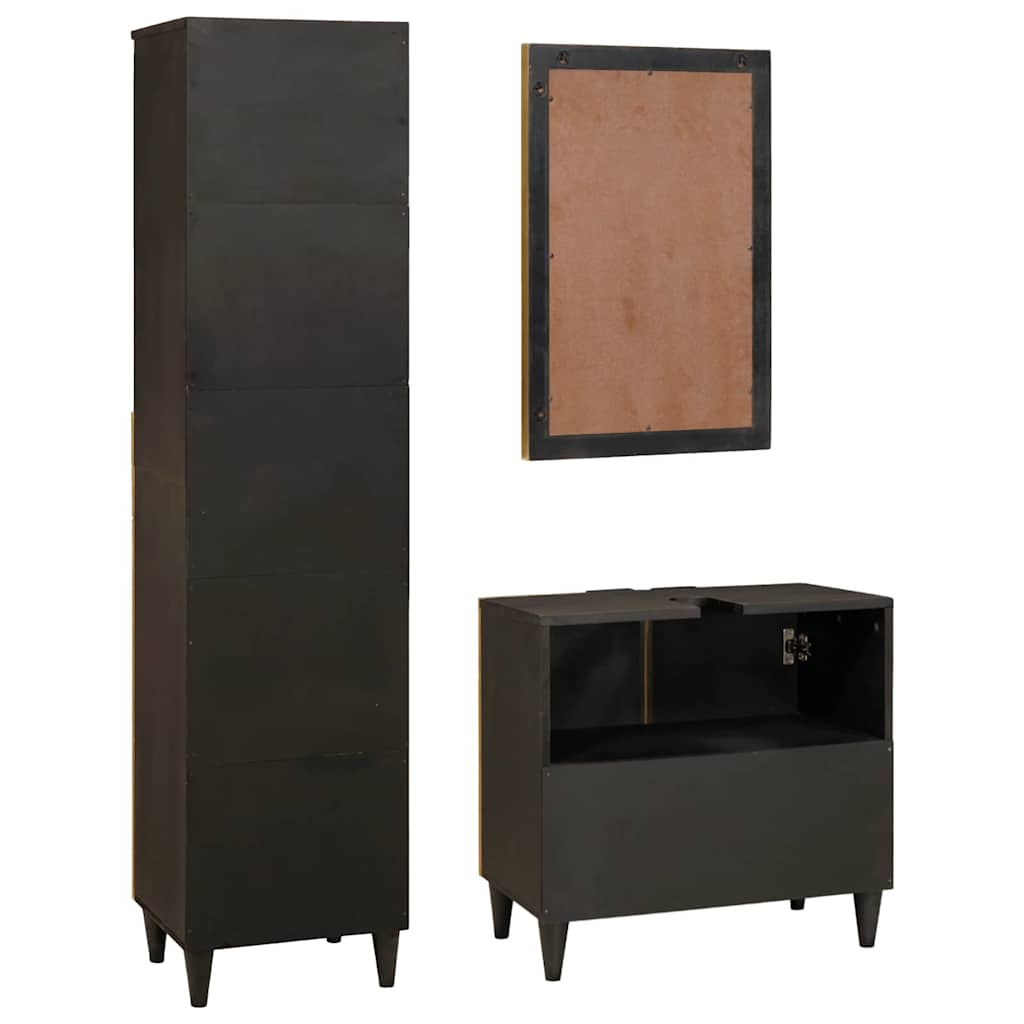 Bathroom Furniture Sets 3 pcs Black and Gold Solid mango wood