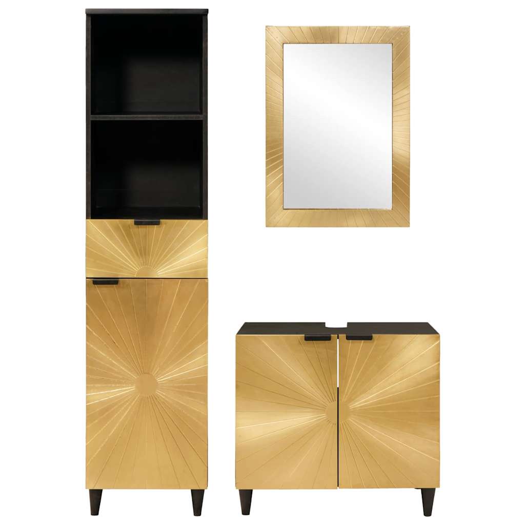Bathroom Furniture Sets 3 pcs Black and Gold Solid mango wood