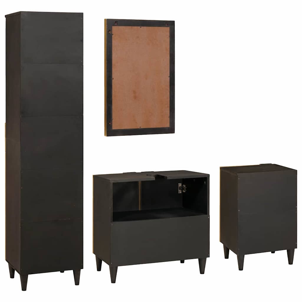 Bathroom Furniture Sets 4 pcs Black and Gold Solid mango wood