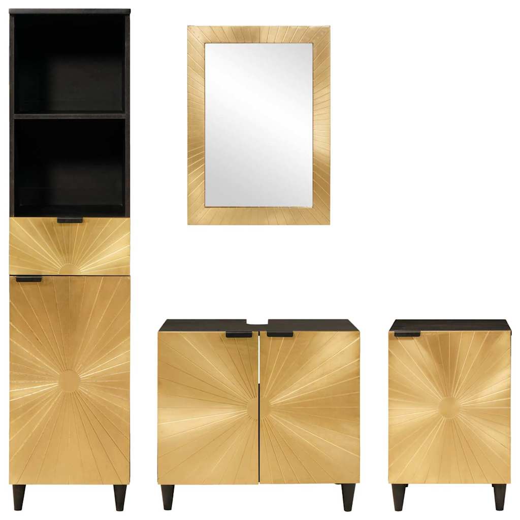 Bathroom Furniture Sets 4 pcs Black and Gold Solid mango wood