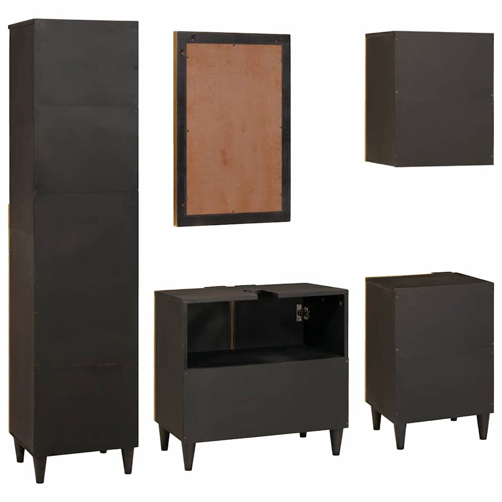 Bathroom Furniture Sets 5 pcs Black and Gold Solid mango wood