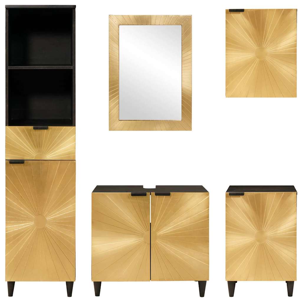 Bathroom Furniture Sets 5 pcs Black and Gold Solid mango wood