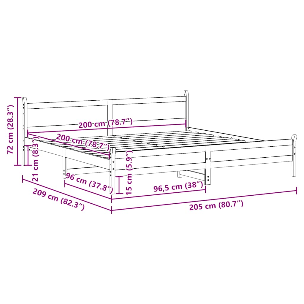 Bed Frame without Mattress White 200x200 cm Solid Wood Pine
