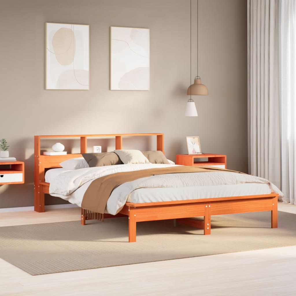 Bed Frame without Mattress Wax Brown 140x200 cm Solid Wood Pine