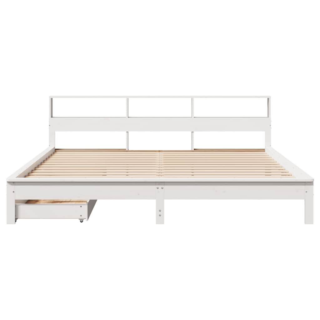 Bookcase Bed without Mattress White 180x200 cm Super King Solid Wood Pine