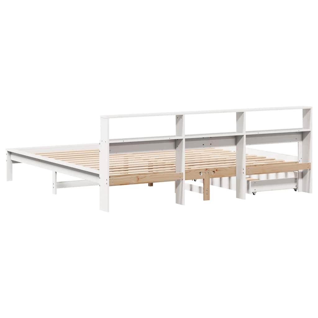 Bookcase Bed without Mattress White 180x200 cm Super King Solid Wood Pine