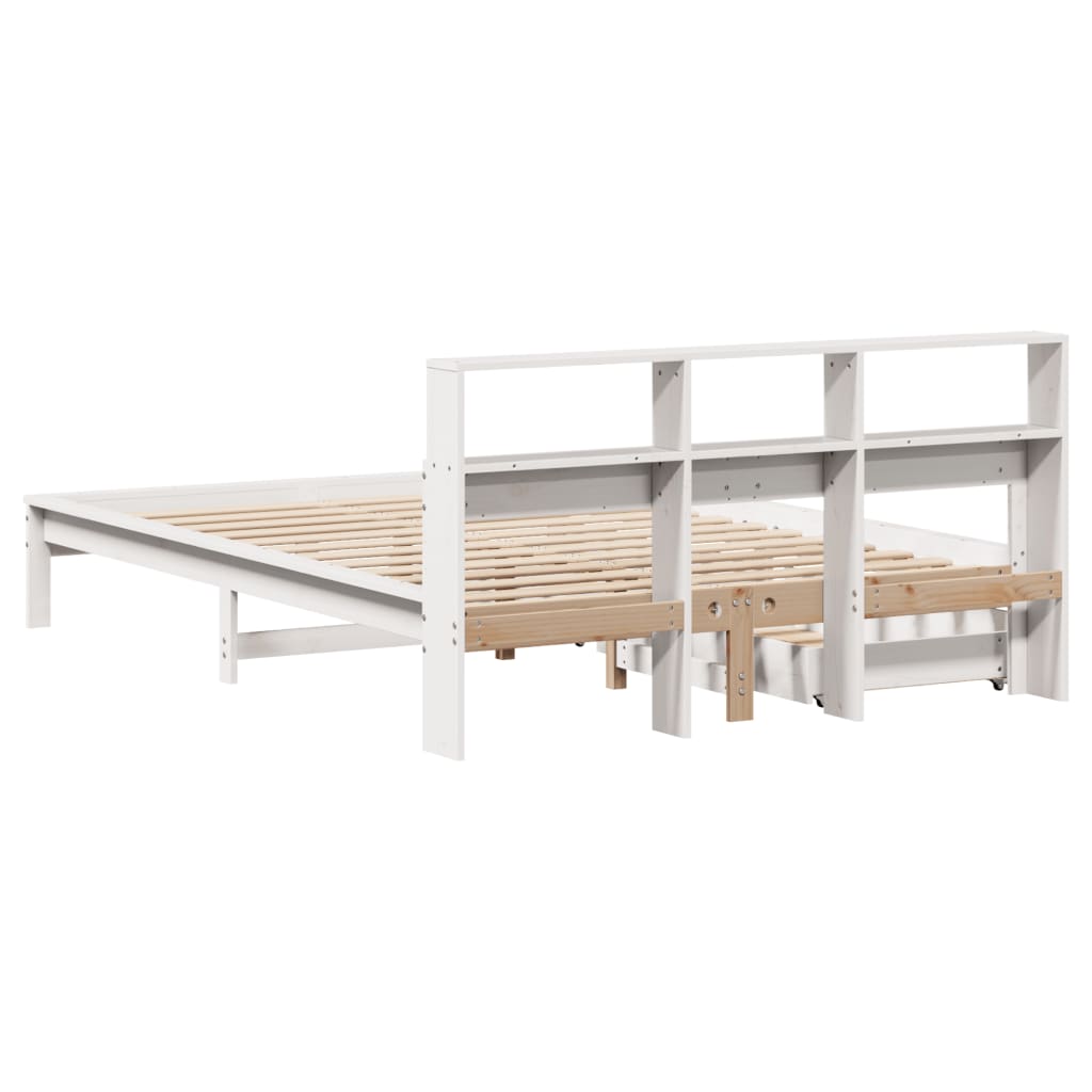 Bookcase Bed without Mattress White 140x200 cm Solid Wood Pine