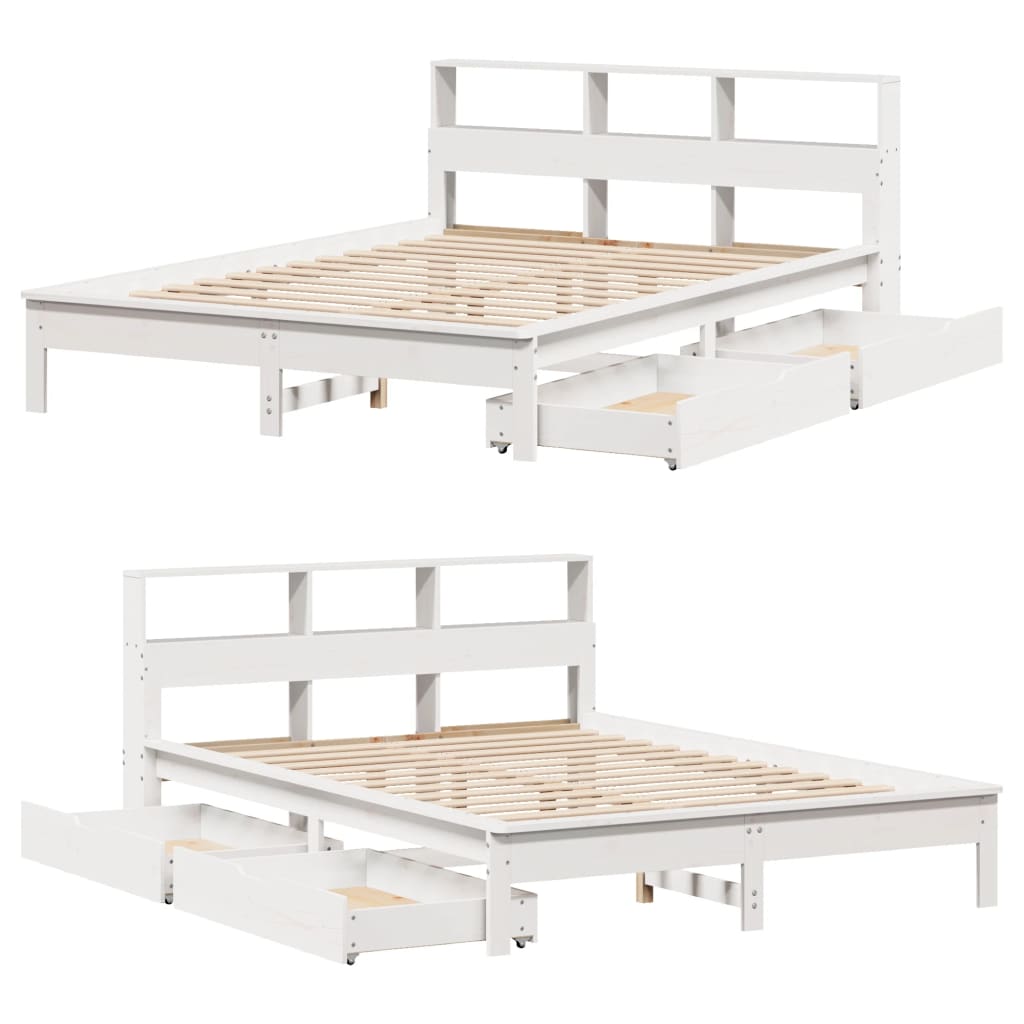 Bookcase Bed without Mattress White 140x200 cm Solid Wood Pine