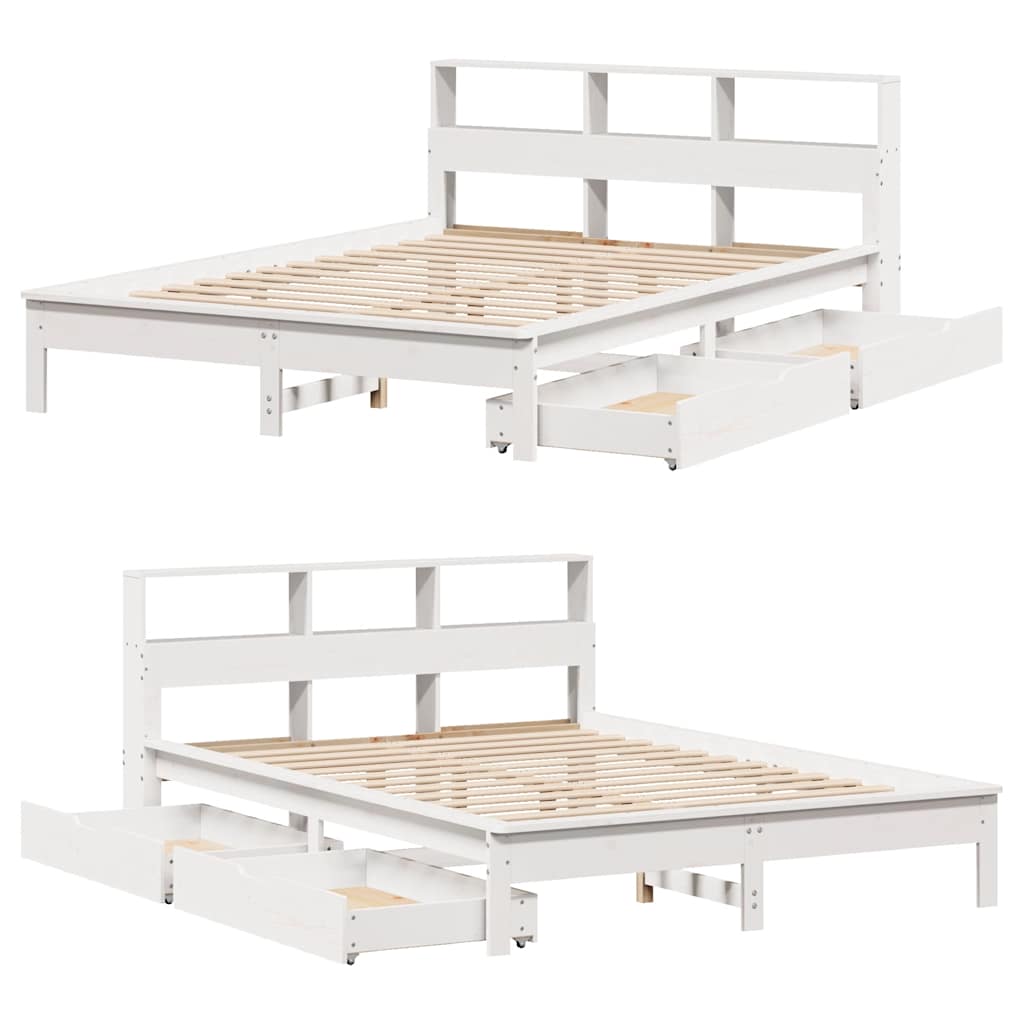 Bookcase Bed without Mattress White 140x190 cm Solid Wood Pine