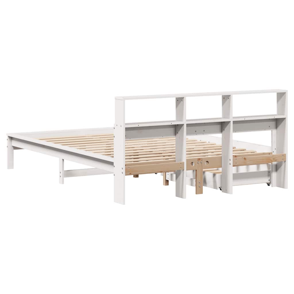 Bookcase Bed without Mattress White 135x190 cm Double Solid Wood Pine