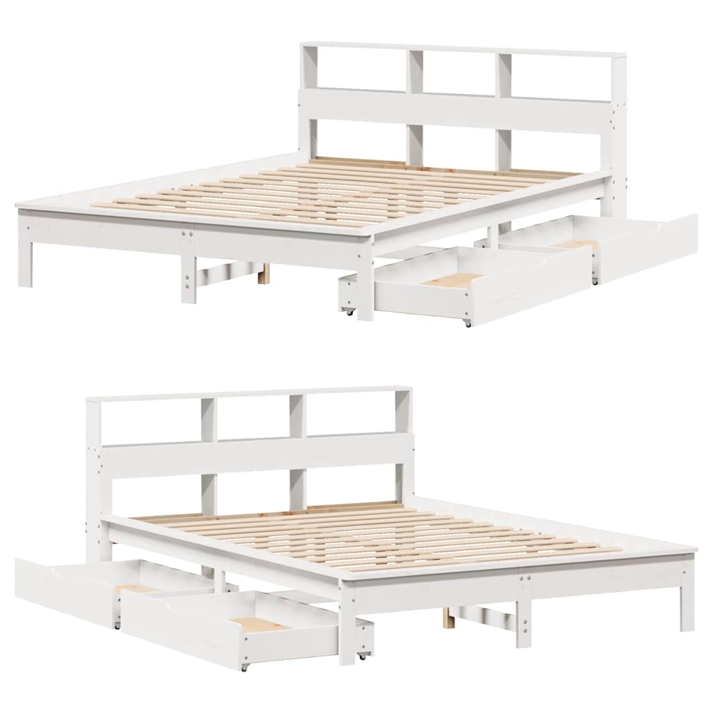 Bookcase Bed without Mattress White 135x190 cm Double Solid Wood Pine