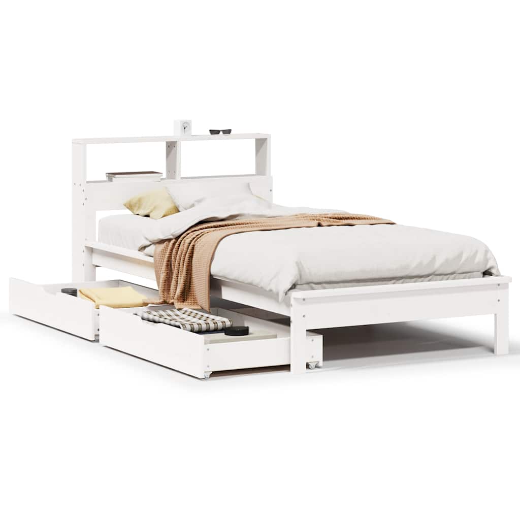 Bookcase Bed without Mattress White 90x190 cm Single Solid Wood Pine