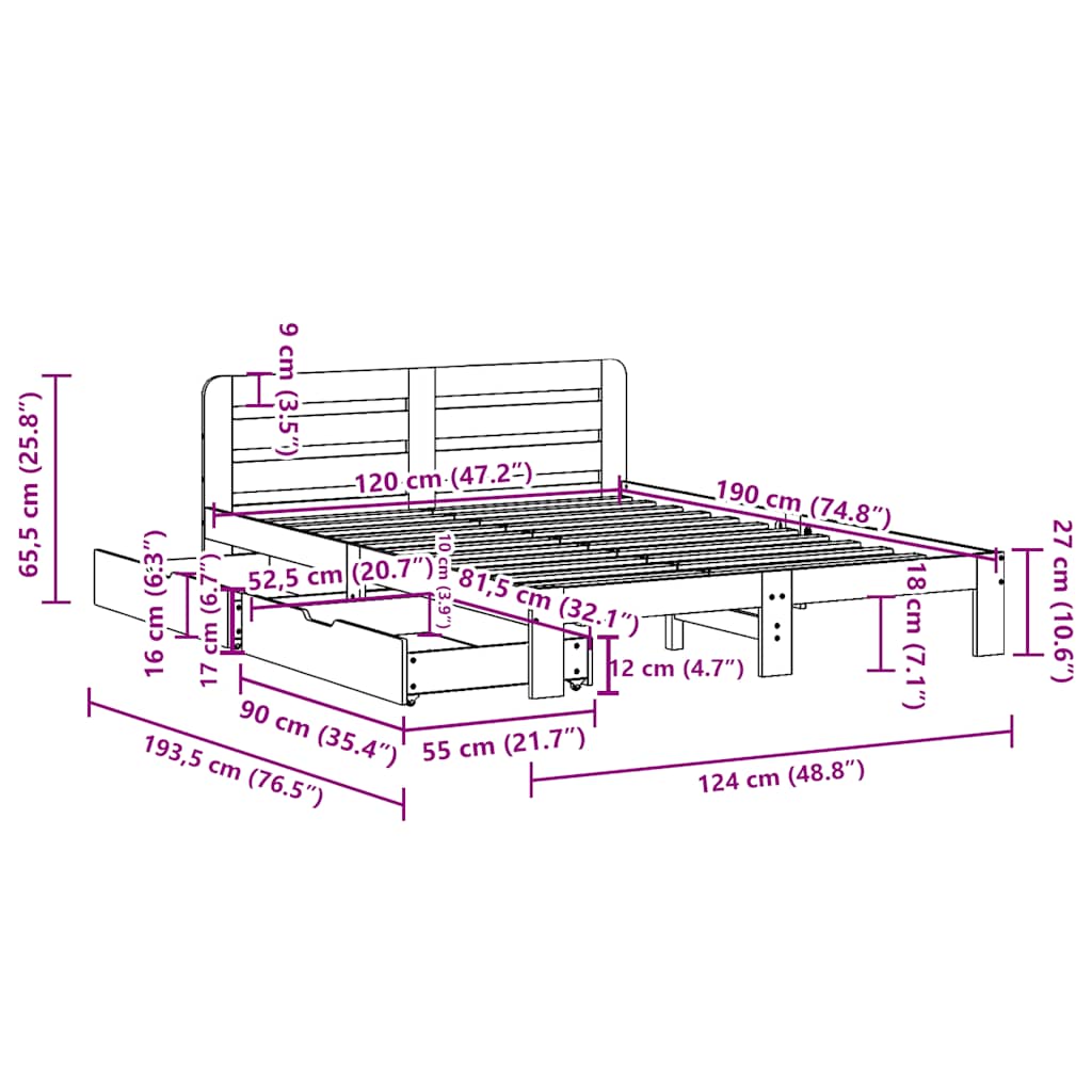 Bed Frame without Mattress White 120x190 cm Small Double Solid Wood Pine
