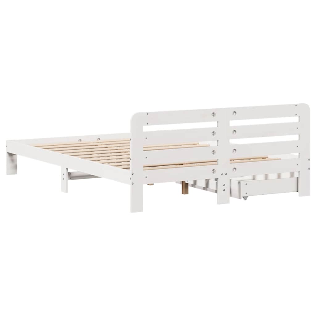Bed Frame without Mattress White 135x190 cm Double Solid Wood Pine