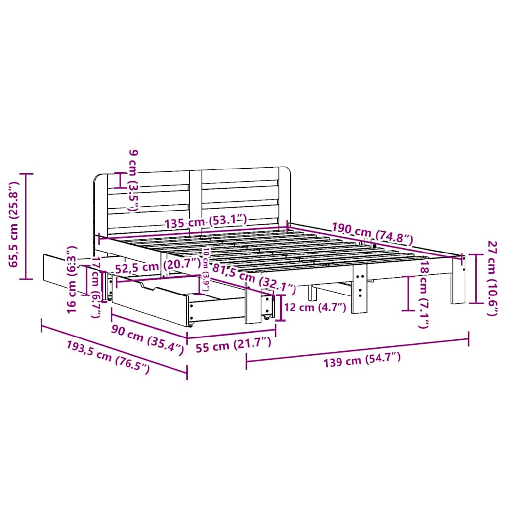 Bed Frame without Mattress White 135x190 cm Double Solid Wood Pine