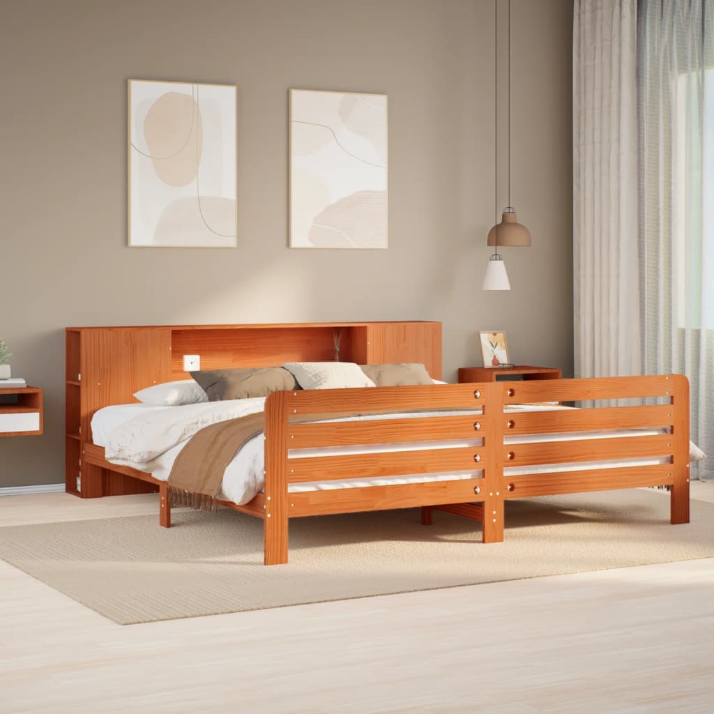 Bed Frame without Mattress Wax Brown 180x200 cm Super King Solid Wood Pine
