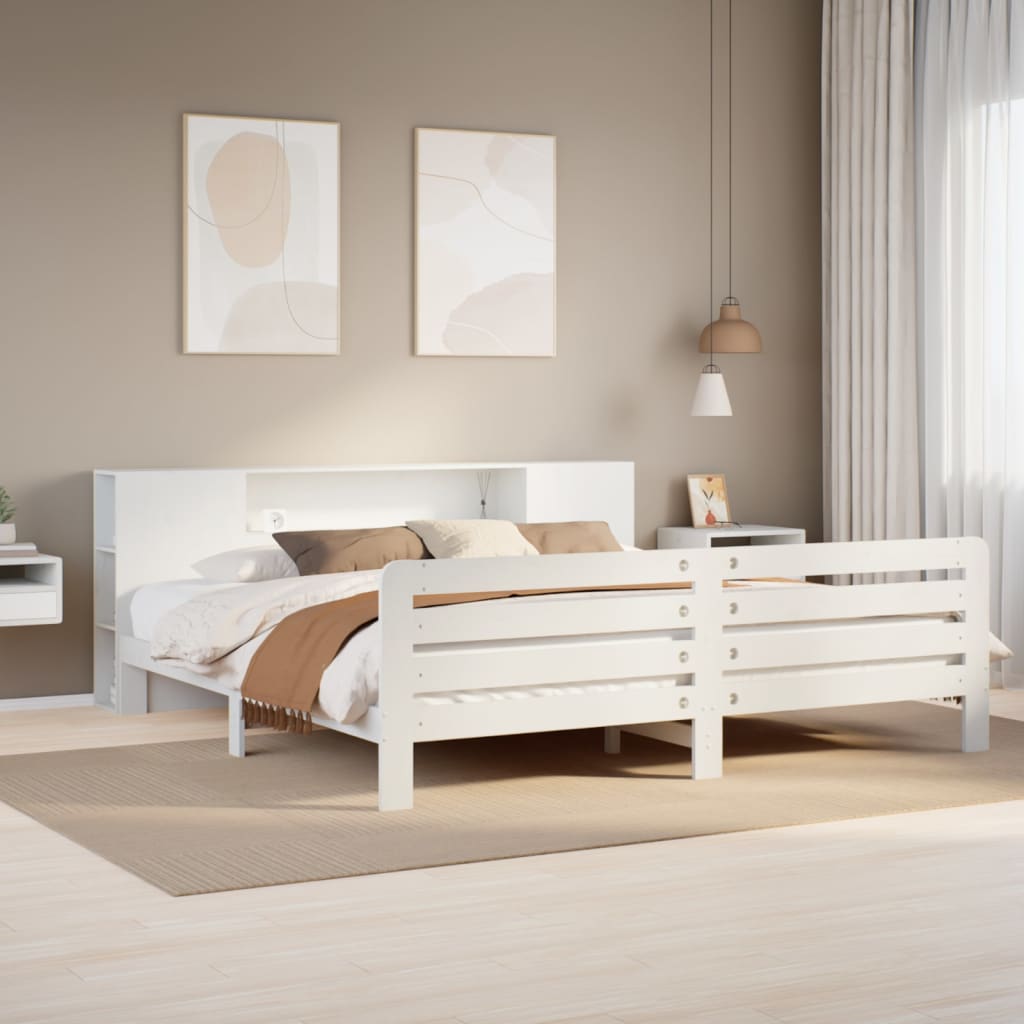 Bed Frame without Mattress White 200x200 cm Solid Wood Pine