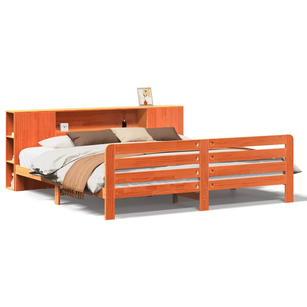 Bed Frame without Mattress Wax Brown 200x200 cm Solid Wood Pine