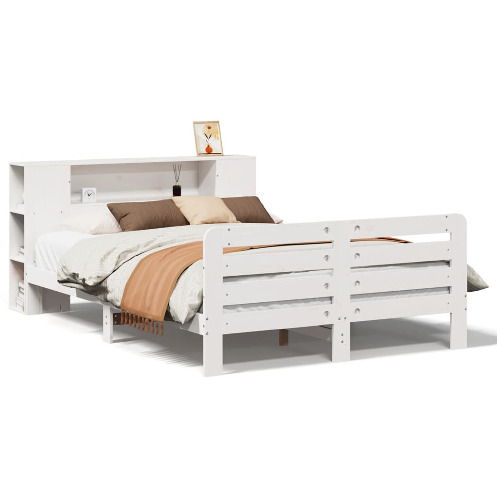 Bed Frame without Mattress White 135x190 cm Double Solid Wood Pine