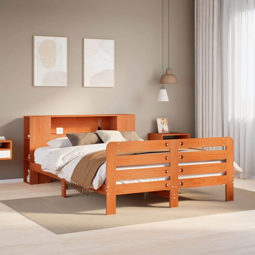 Bed Frame without Mattress Wax Brown 135x190 cm Double Solid Wood Pine