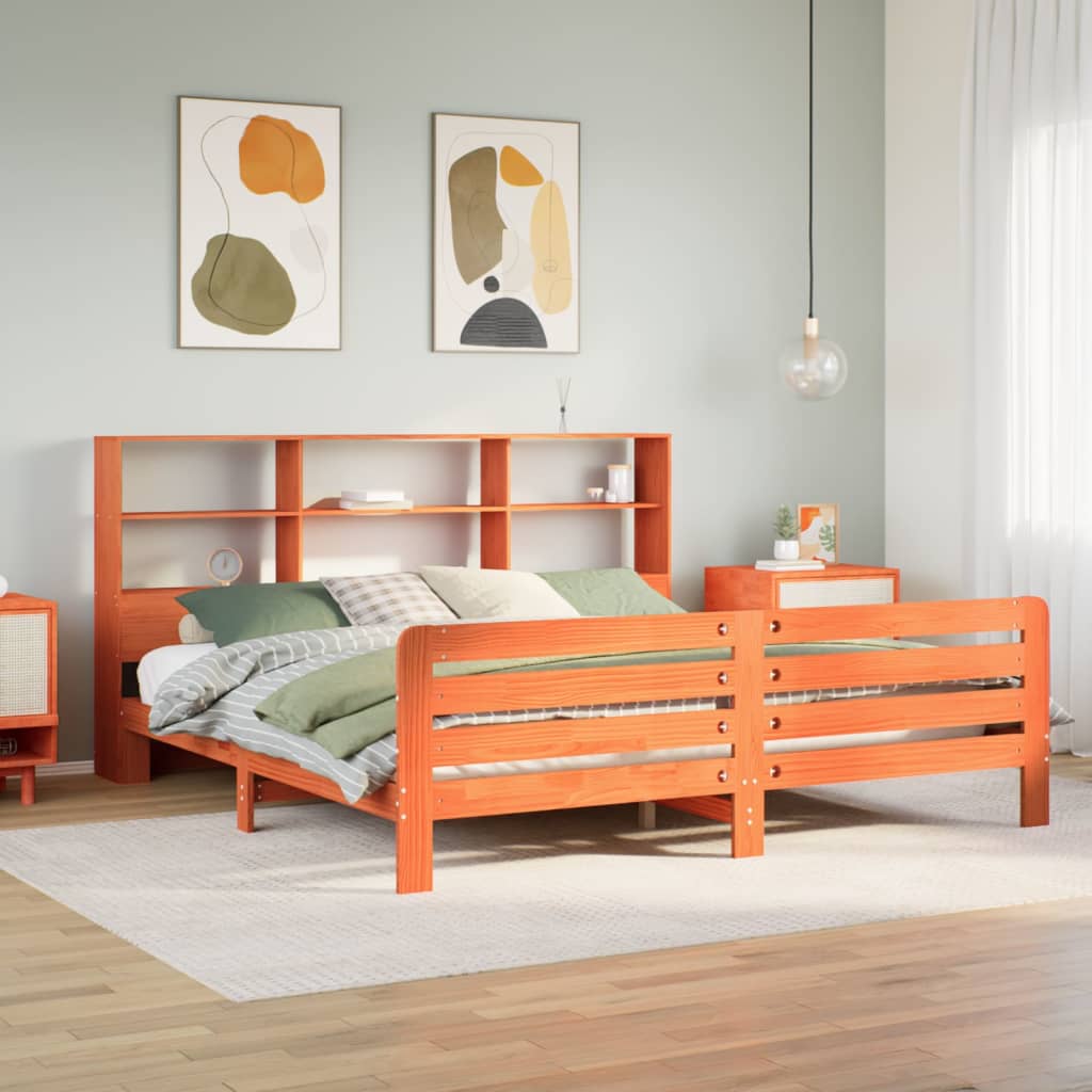 Bed Frame without Mattress Wax Brown 200x200 cm Solid Wood Pine