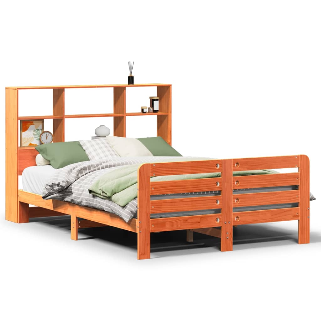 Bed Frame without Mattress Wax Brown 135x190 cm Double Solid Wood Pine