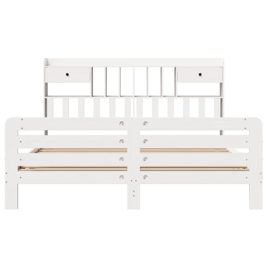 Bookcase Bed without Mattress White 180x200 cm Super King Solid Wood Pine