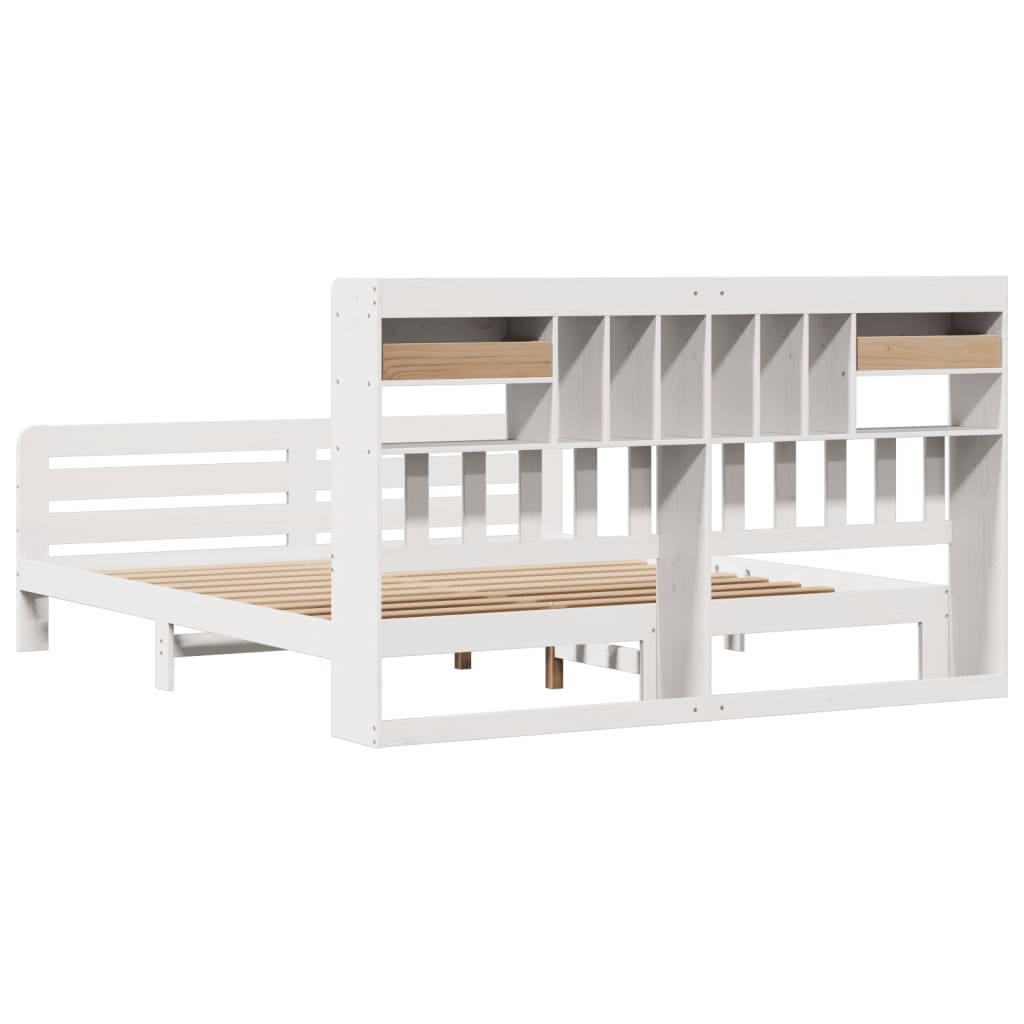 Bookcase Bed without Mattress White 180x200 cm Super King Solid Wood Pine