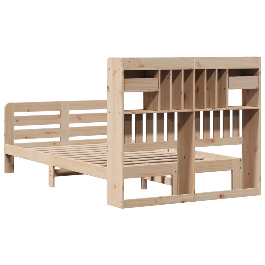 Bookcase Bed without Mattress 135x190 cm Double Solid Wood Pine