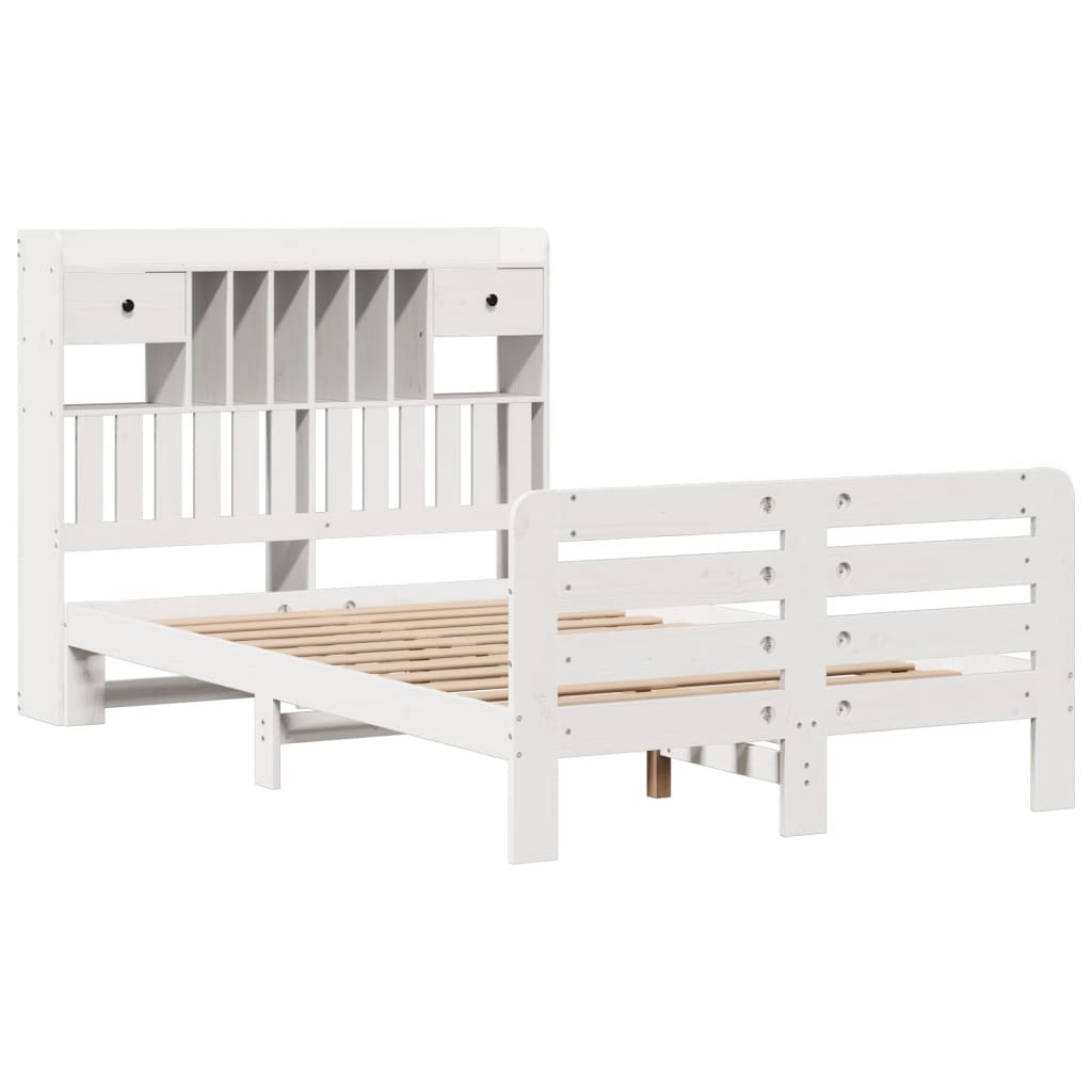 Bookcase Bed without Mattress White 135x190 cm Double Solid Wood Pine