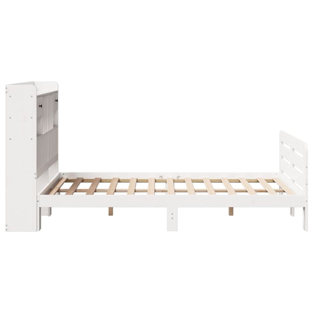 Bookcase Bed without Mattress White 135x190 cm Double Solid Wood Pine