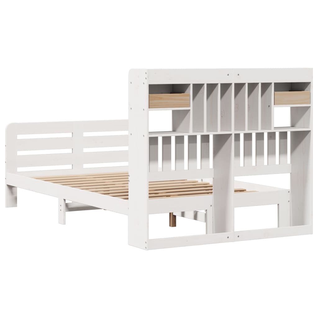 Bookcase Bed without Mattress White 135x190 cm Double Solid Wood Pine