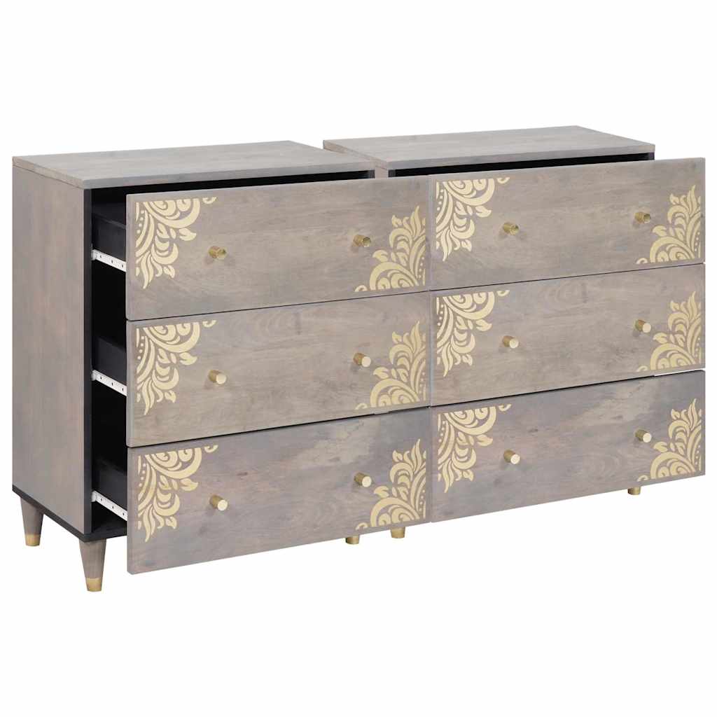 Sideboard 2 pcs Grey 60 x 33.5 x 75 cm Solid Mango wood
