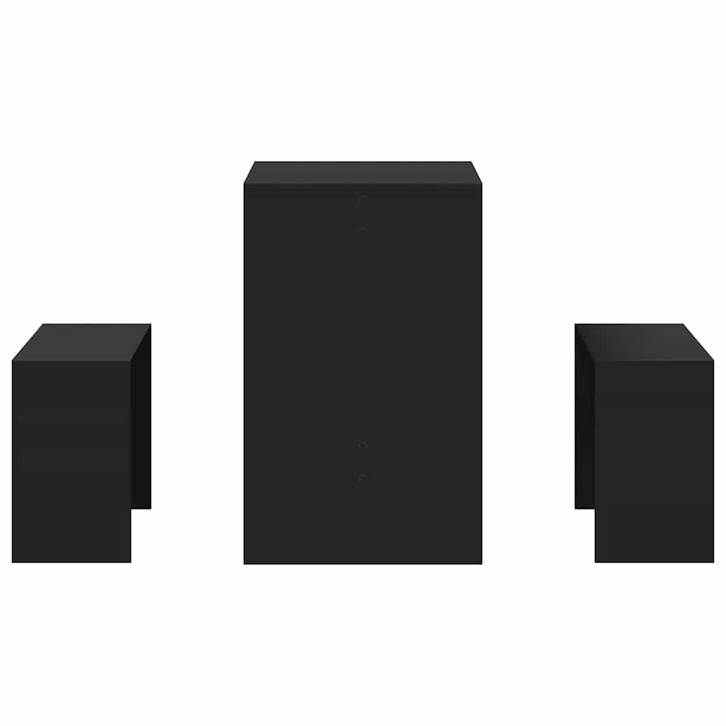 3 Piece Dining Table and Bench set Black Engineered Wood