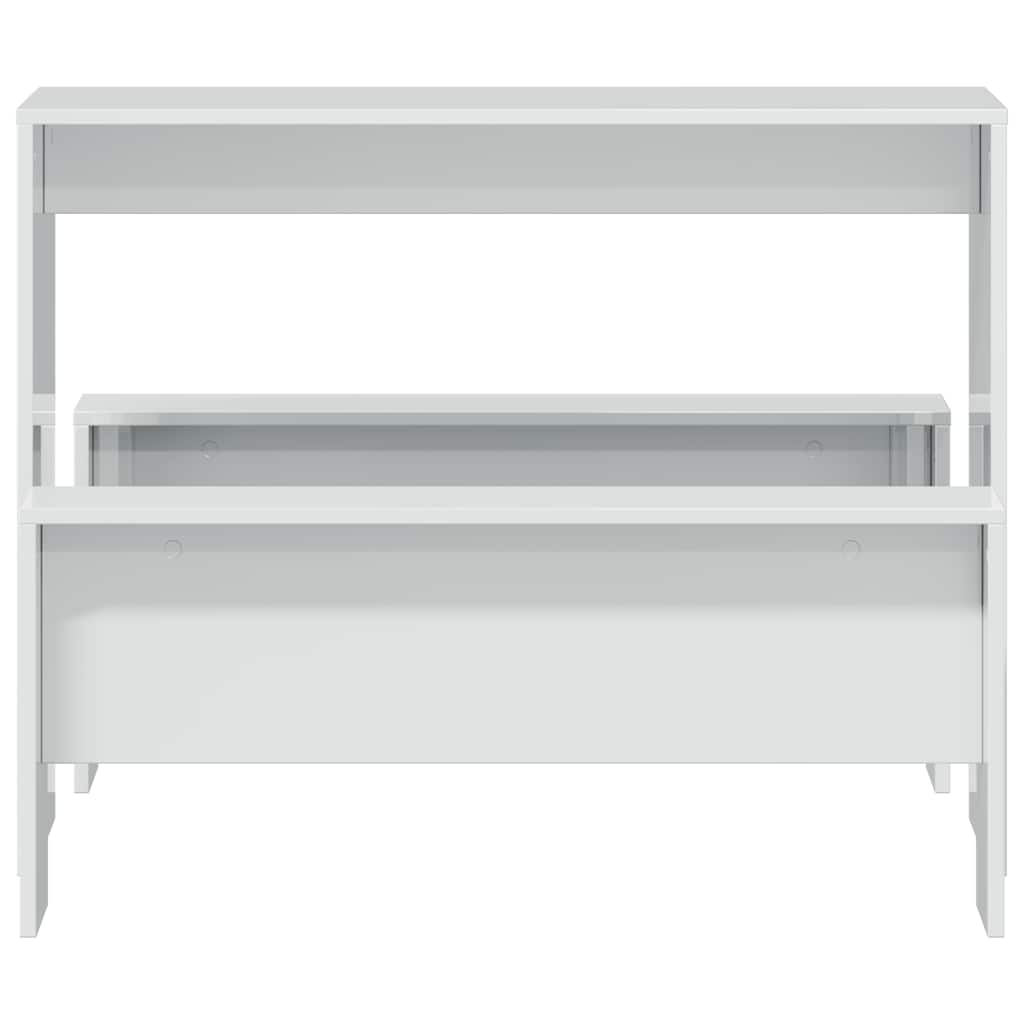 3 Piece Dining Table and Bench set High Gloss White Engineered Wood
