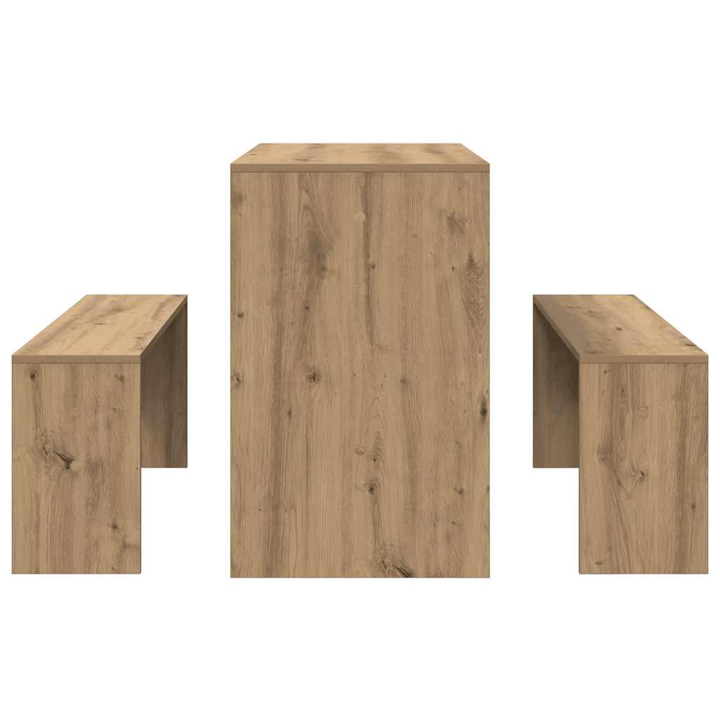 3 Piece Dining Table and Bench set Atisian Oak Engineered Wood