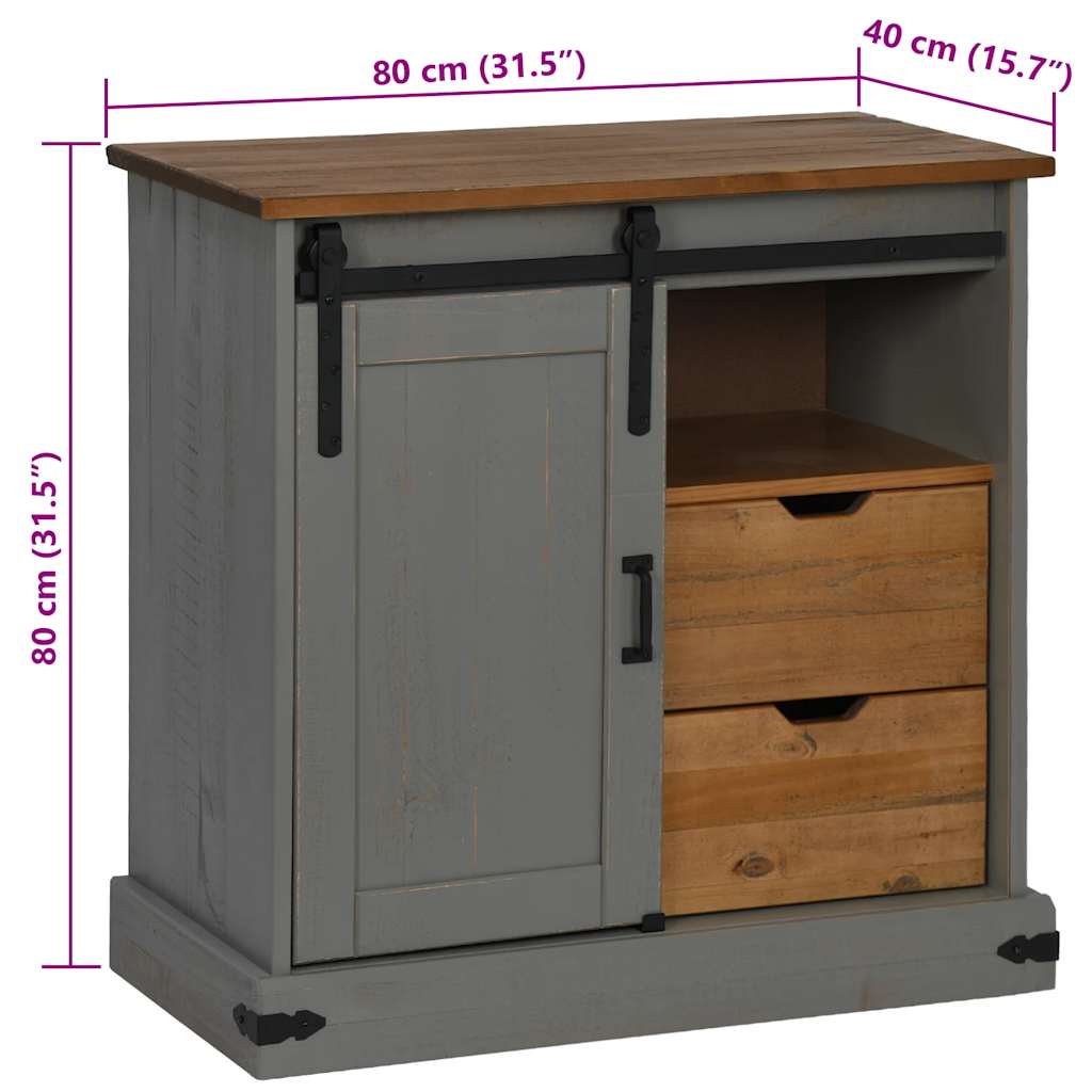 Sideboard HALDEN with Sliding Door Grey 80x40x80 cm Solid Wood