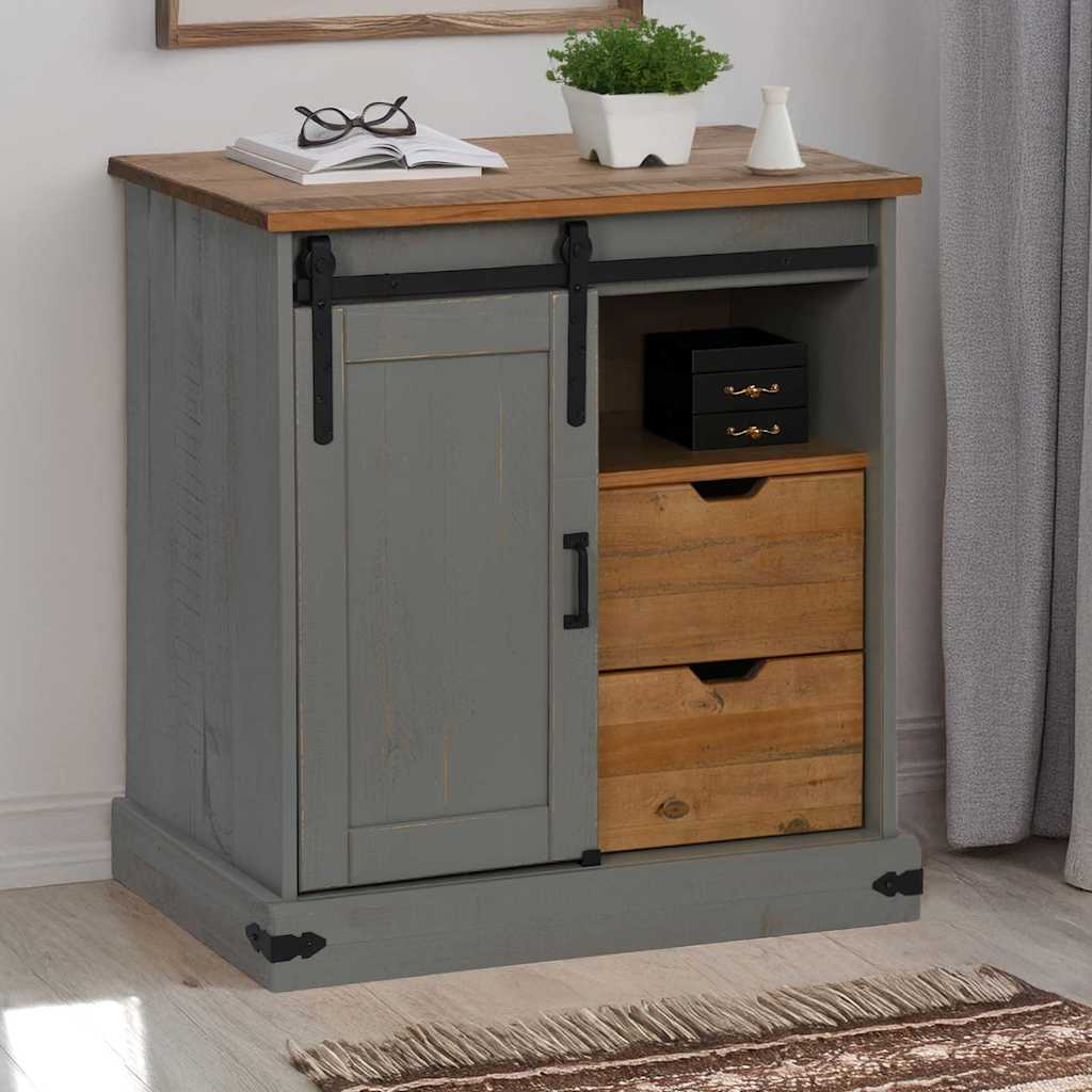 Sideboard HALDEN with Sliding Door Grey 80x40x80 cm Solid Wood
