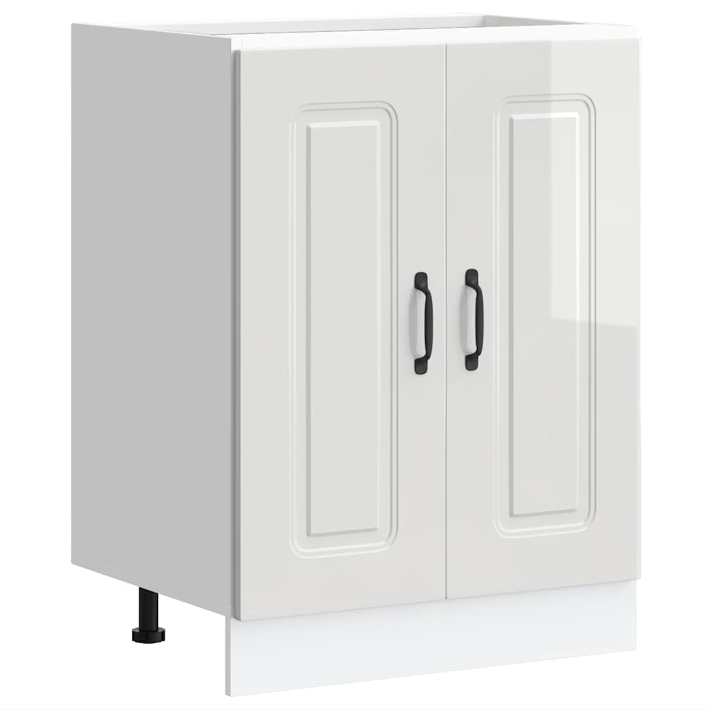 Sink Base Cabinet Kalmar High Gloss White 60x46x81.5 cm Engineered Wood