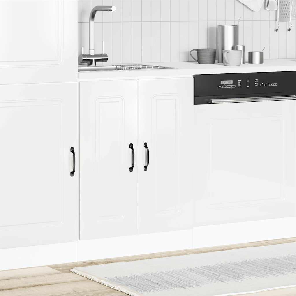 Sink Base Cabinet Kalmar High Gloss White 60x46x81.5 cm Engineered Wood
