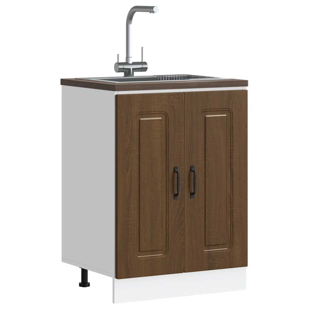 Sink Base Cabinet Kalmar Brown Oak 60x46x81.5 cm Engineered Wood