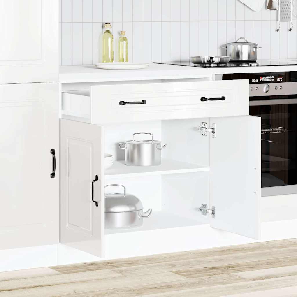 Kitchen Base Cabinet Kalmar High Gloss White Engineered Wood