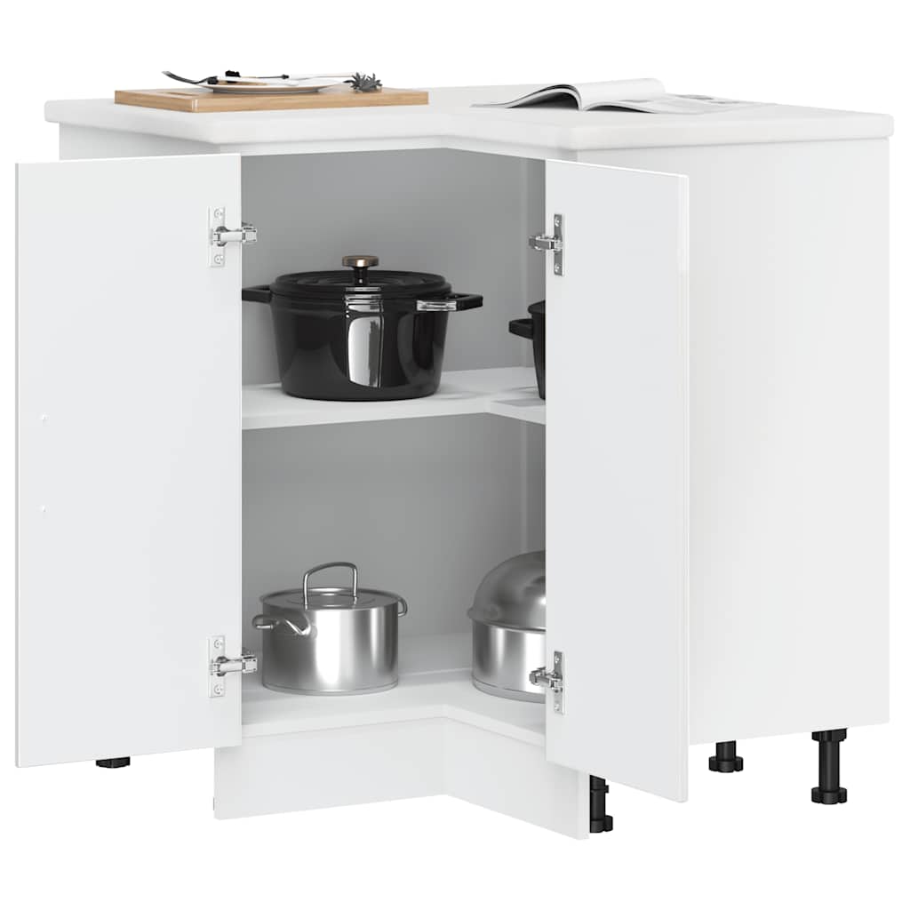 Kitchen Corner Base Cabinet Kalmar High Gloss White Engineered Wood