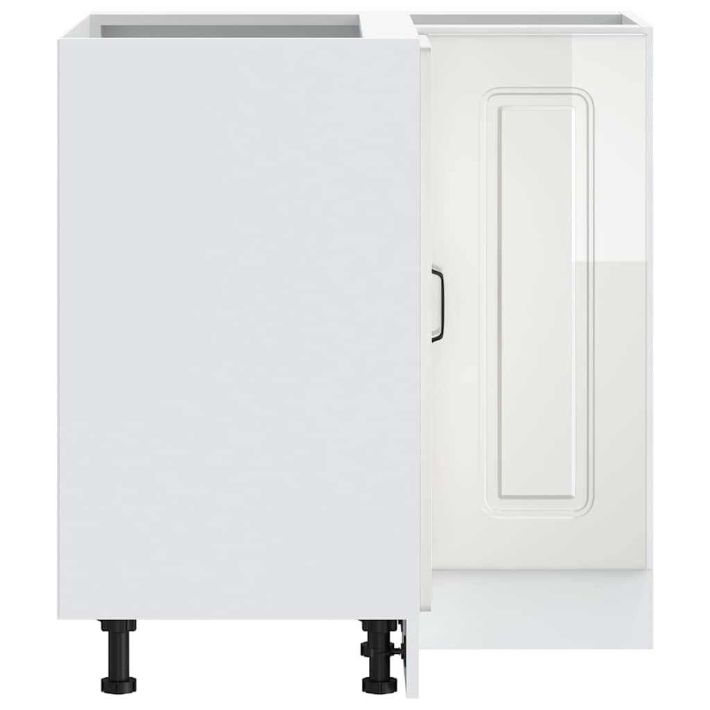 Kitchen Corner Base Cabinet Kalmar High Gloss White Engineered Wood