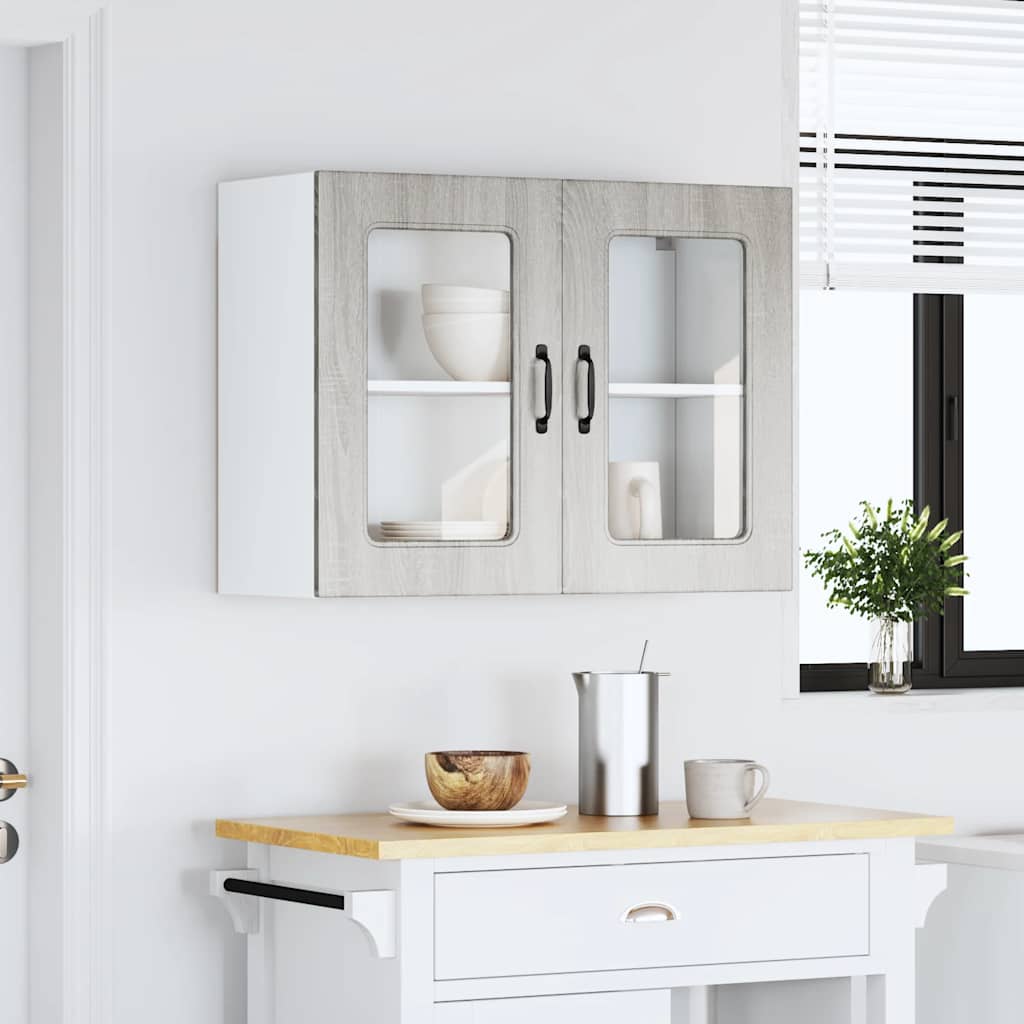 Kitchen Wall Cabinet with Glass Door Kalmar Grey Sonoma Engineered Wood